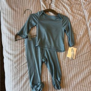 cloud island Blue-Green Long Sleeve Footed Pajama Set